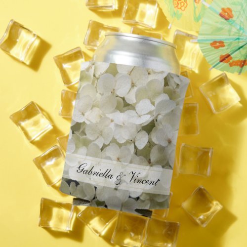 White Hydrangea Flowers Wedding Favor Can Cooler