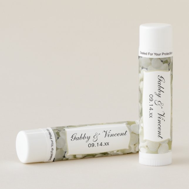 White Hydrangea Flowers Wedding Favor Lip Balm (Front)