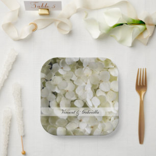 White Hydrangea Flowers Wedding Paper Plates