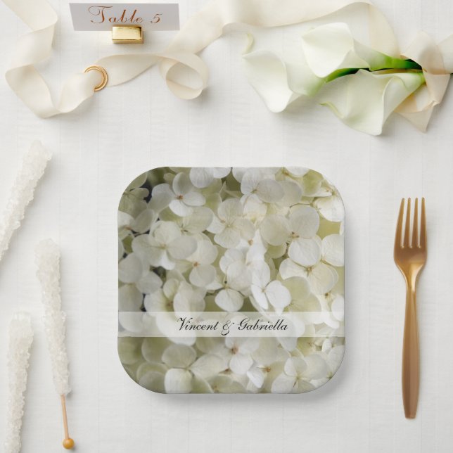 White Hydrangea Flowers Wedding Paper Plates (Wedding)
