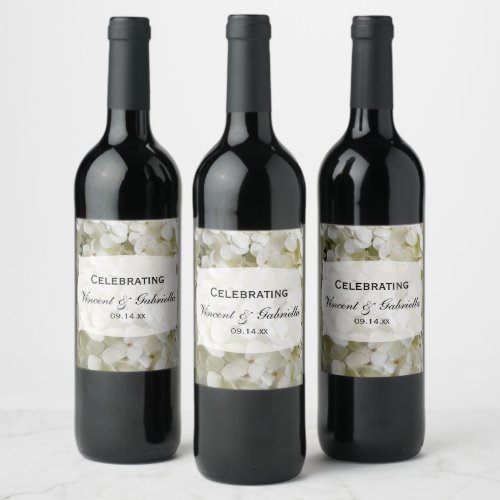 White Hydrangea Flowers Wedding Wine Label