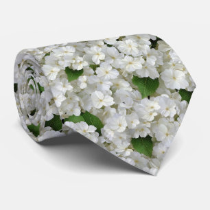 White Hydrangea Garden Pattern Neck Tie