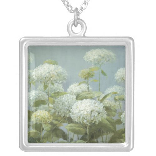 White Hydrangea Garden Silver Plated Necklace