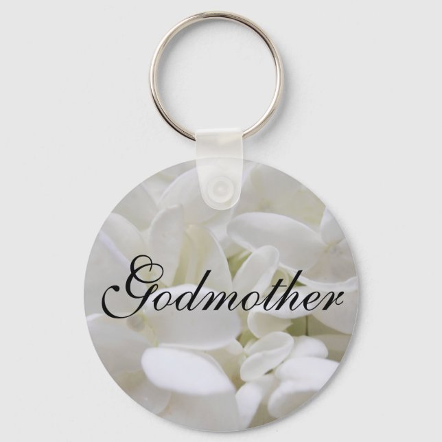 White Hydrangea "Godmother" keyring (Front)
