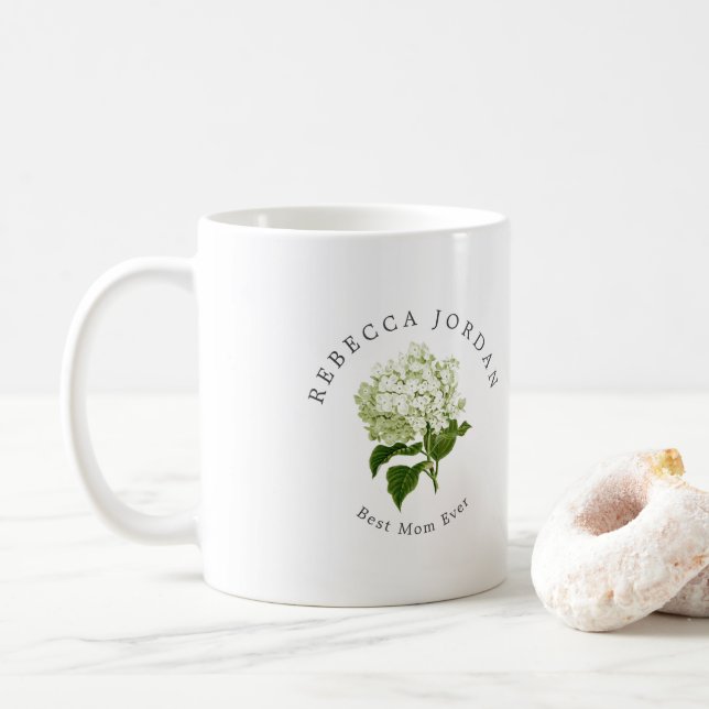 White Hydrangea Grand-millennial Best Mom Ever Coffee Mug (With Donut)