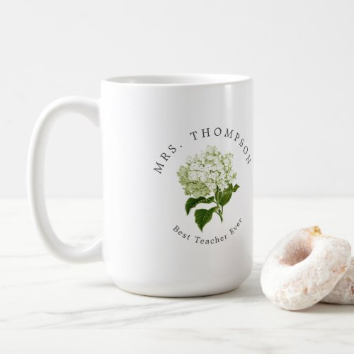 White Hydrangea Grand_millennial Best Teacher Coffee Mug