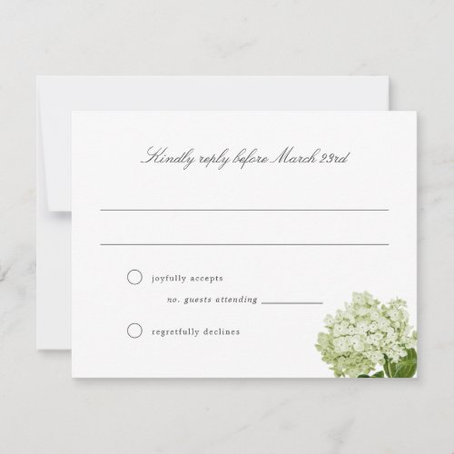 White Hydrangea Grand_millennial Wedding RSVP Card