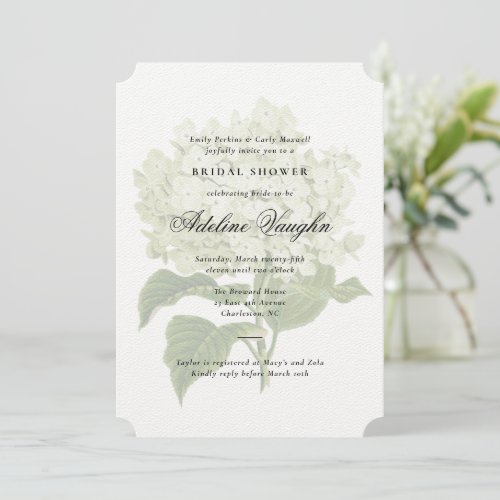 White Hydrangea Grandmillennial Bridal Shower Invitation
