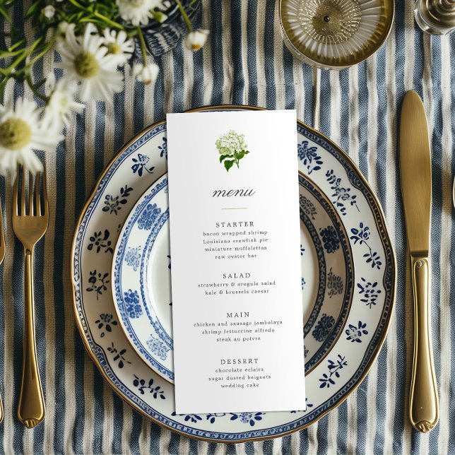 White Hydrangea Grandmillennial Menu Invitation (Creator Uploaded)