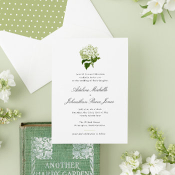 White Hydrangea Grandmillennial Wedding Invitation by 2BirdStone at Zazzle