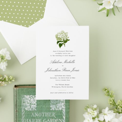 White Hydrangea Grandmillennial Wedding Invitation