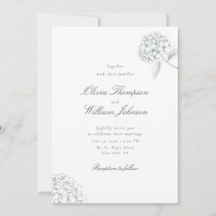 White Hydrangea Green Wedding Invitation
