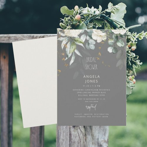 White Hydrangea Grey  Beige Bridal Shower  Invitation