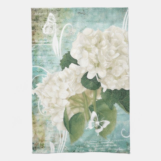 White hydrangea kitchen towel (Vertical)