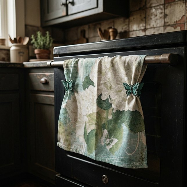 White hydrangea kitchen towel (Creator Uploaded)