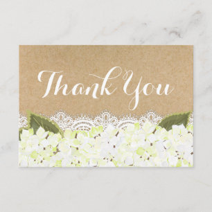 White Hydrangea Lace Modern Rustic Thank You Card