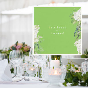 White Hydrangea Lime Green Wedding Napkins