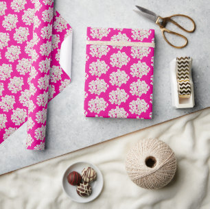 White Hydrangea on Bold Pink Wrapping Paper