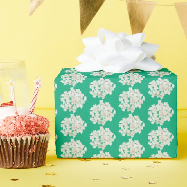 White Hydrangea On Green Wrapping Paper (Birthday Party)