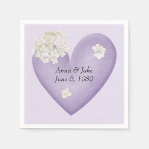 White Hydrangea on Heart Anniversary Napkins