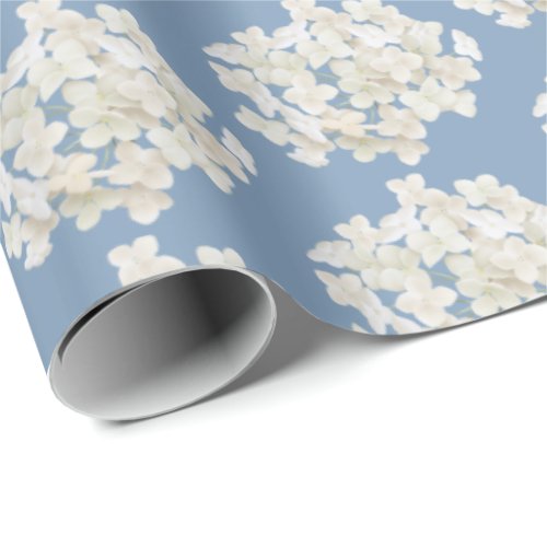 White Hydrangea on Pastel Blue  Wrapping Paper
