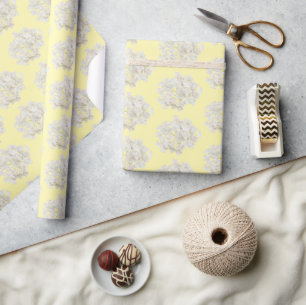 White Hydrangea on Pastel Yellow Wrapping Paper