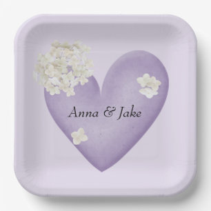 White Hydrangea on Purple Paper Plates