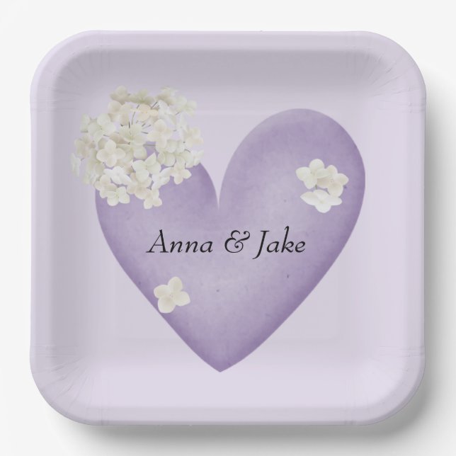 White Hydrangea on Purple Paper Plates (Front)