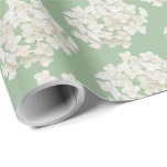 White Hydrangea On Sage Green Wrapping Paper<br><div class="desc">White hydrangea pattern on a sage green background.
Background color can be changed.</div>