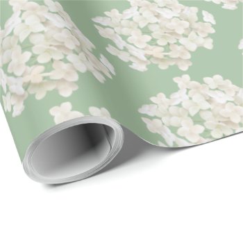 White Hydrangea On Sage Green Wrapping Paper by dryfhout at Zazzle