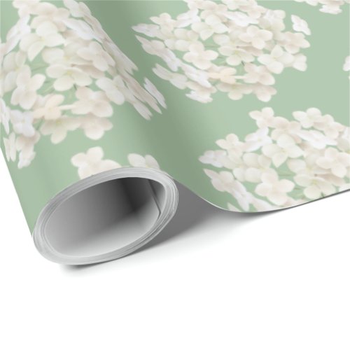 White Hydrangea On Sage Green Wrapping Paper