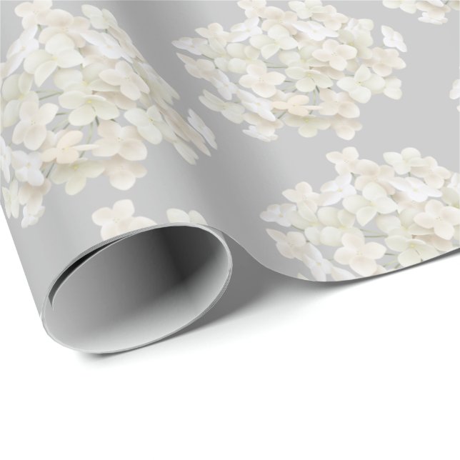 White Hydrangea on Silver Wrapping Paper (Roll Corner)