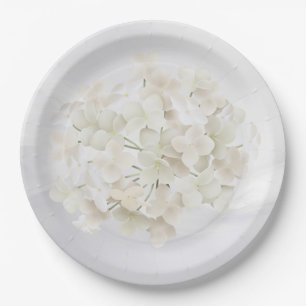 White Hydrangea On White Abstract Paper Plates