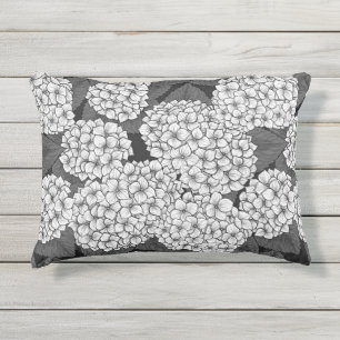 White hydrangea outdoor pillow