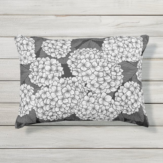 White hydrangea outdoor pillow (Front)