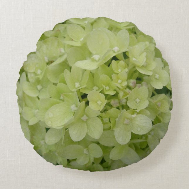 White Hydrangea Pattern Round Pillow (Front)