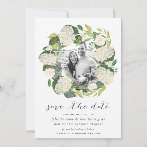 White Hydrangea  Photo Save the Date Card