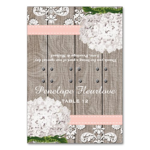 White Hydrangea Pink Ribbon DIY Tent Place Card