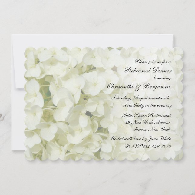 White Hydrangea Rehearsal Dinner Invitation (Front)