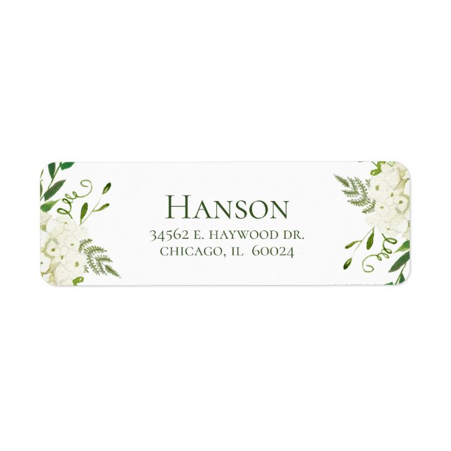 White Hydrangea Return Address Label (Front)