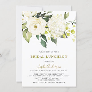 White Hydrangea Roses BRIDAL LUNCHEON Invitation