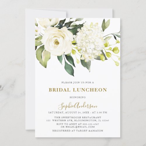 White Hydrangea  Roses BRIDAL LUNCHEON Invitation