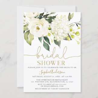 White Hydrangea  Roses bridal shower Invitation