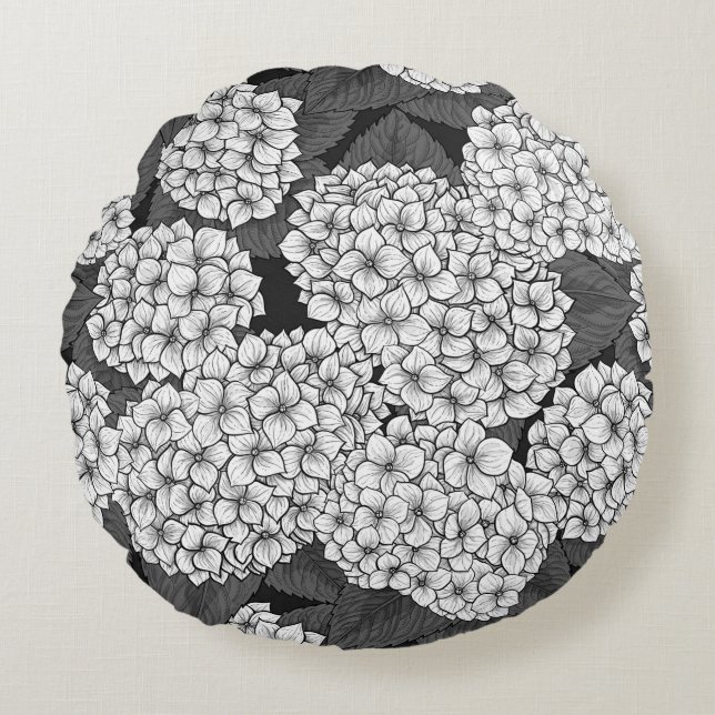 White hydrangea round pillow (Front)
