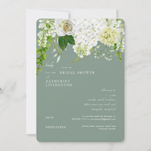 White Hydrangea Sage Rounded Bridal Shower Invitation