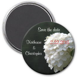 White Hydrangea Save the Date Wedding Round Magnet