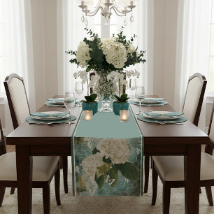 White hydrangea short table runner
