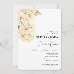 White Hydrangea Spanish Wedding Invitation