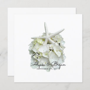 White Hydrangea Starfish Wedding Invitations