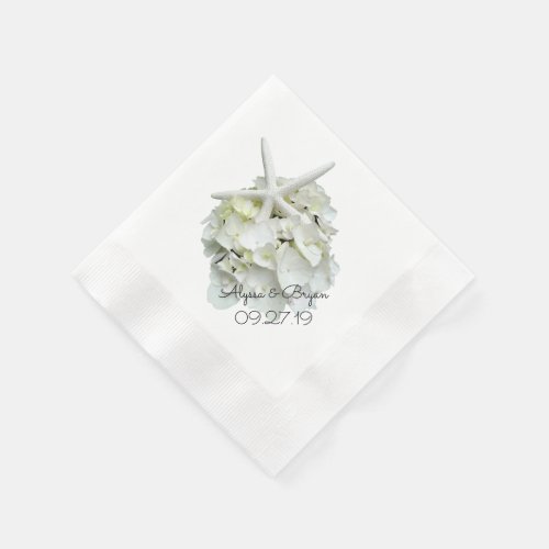 White Hydrangea Starfish Wedding Paper Napkins